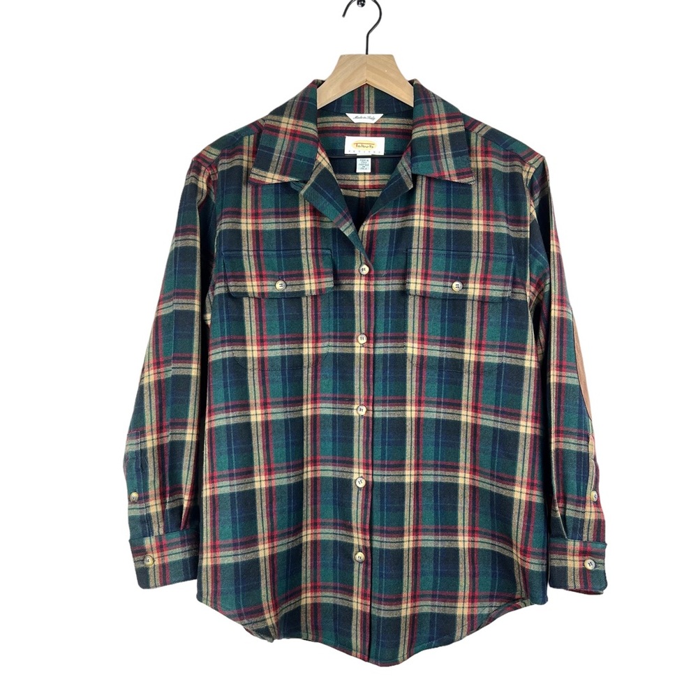 Talbots Plaid Shirt Womens 10P Wool Button Front Made in Italy Cozy
